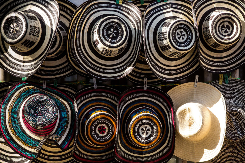 Stylish sombrero vueltiao hats for sale on the street.