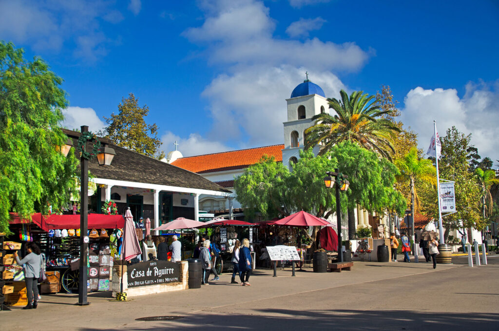 Street vendors sell local items in Old Town San Diego.