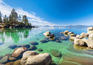 Boulders in the water at Lake Tahoe, California