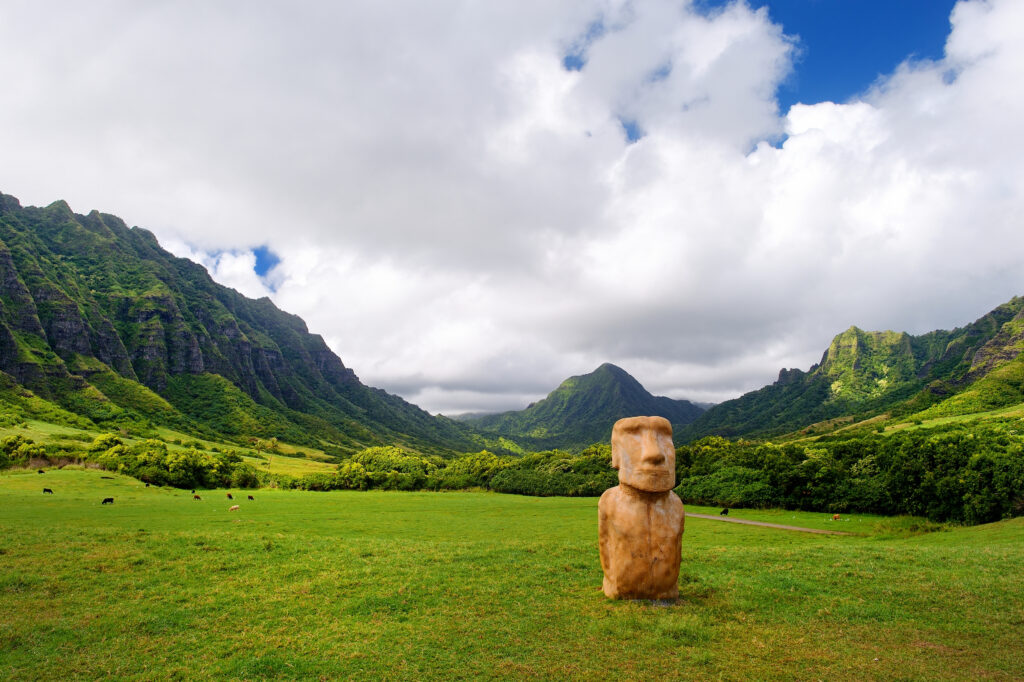 Easter island head on Kualoa Ranch, Oahu