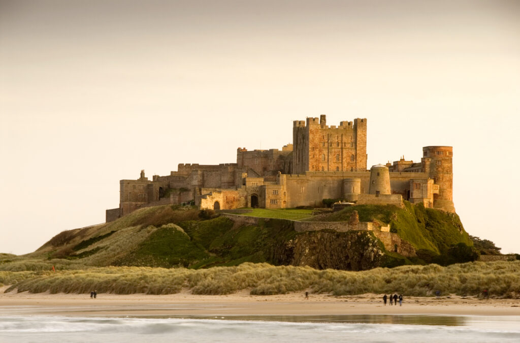 Bamburgh Castle in Northumberland, England taken at dusk